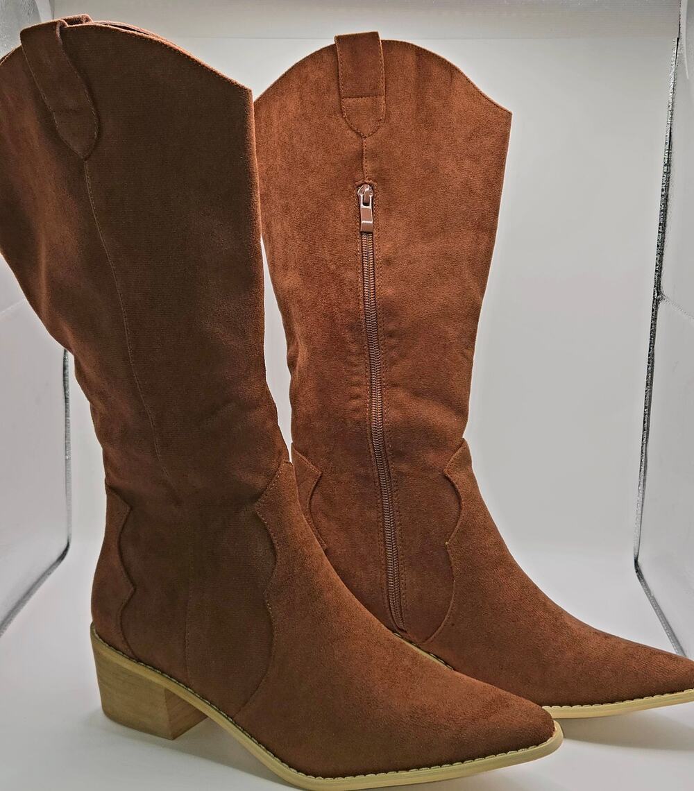Women's Brown Western Knee High Boots US 10-10.5 EU 41 Pointed Toe Side Zip